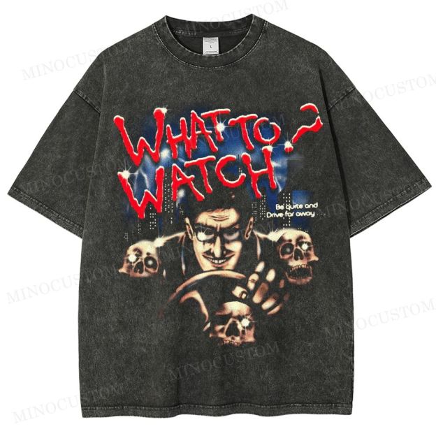 Retro Horror "What to Watch?" Graphic Washed T-Shirt 
