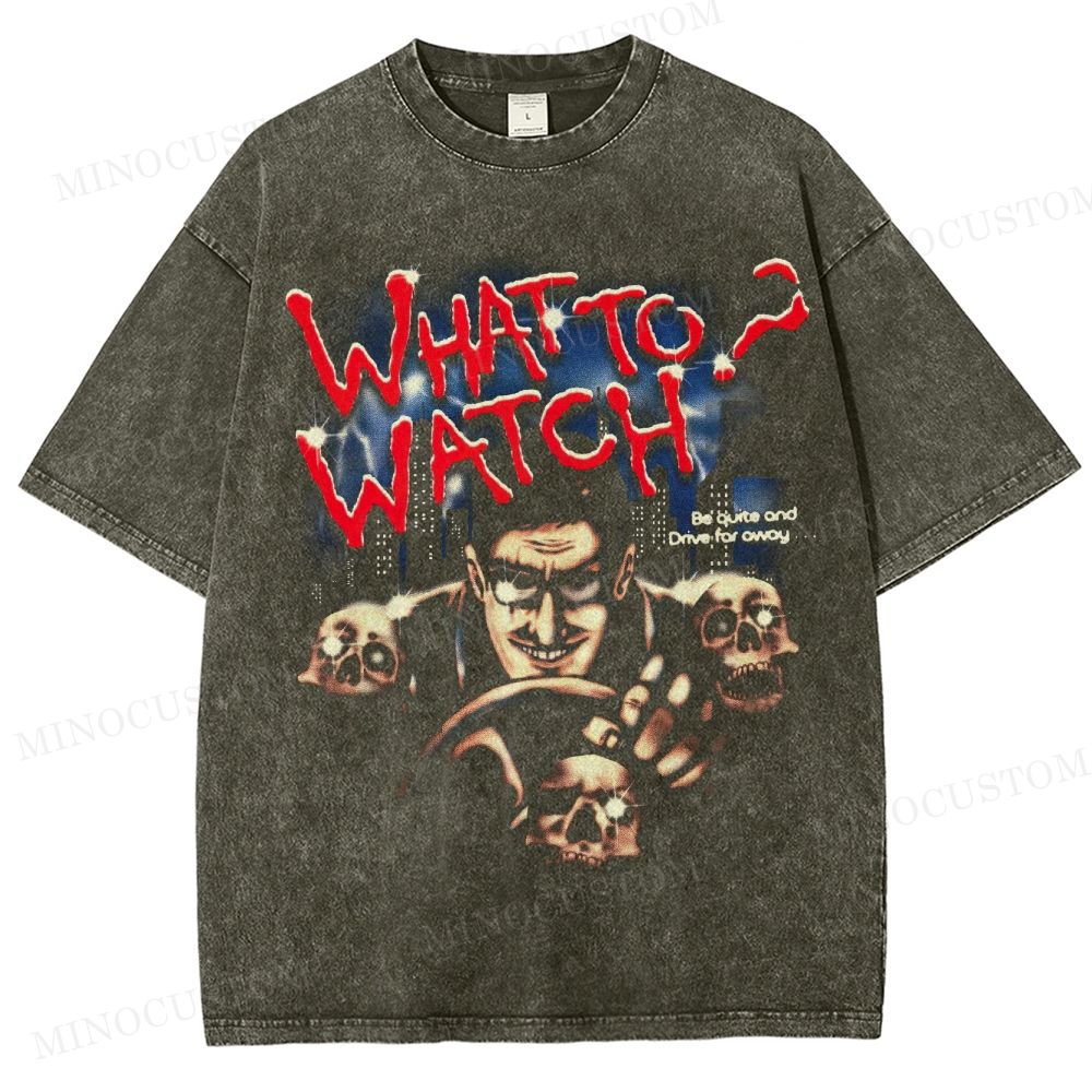 Retro Horror "What to Watch?" Graphic Washed T-Shirt 