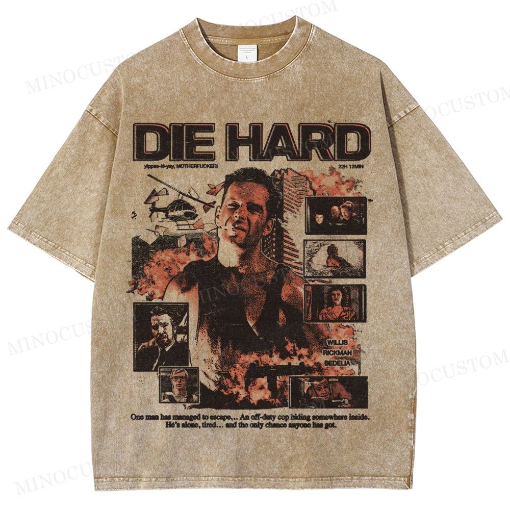 Die Hard Action Thriller Retro Collage Graphic Washed T-Shirt