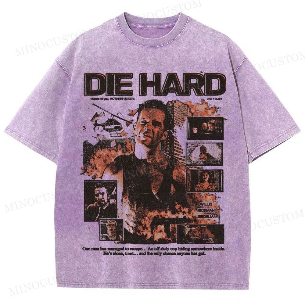 Die Hard Action Thriller Retro Collage Graphic Washed T-Shirt 