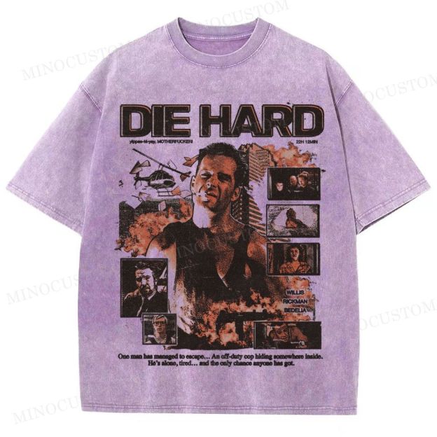 Die Hard Action Thriller Retro Collage Graphic Washed T-Shirt 
