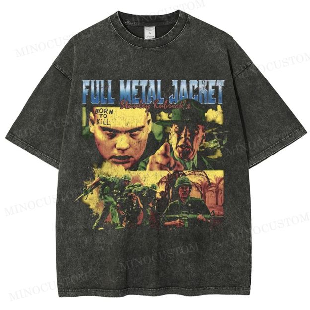 Full Metal Jacket War Drama Retro Collage Graphic Washed T-Shirt 