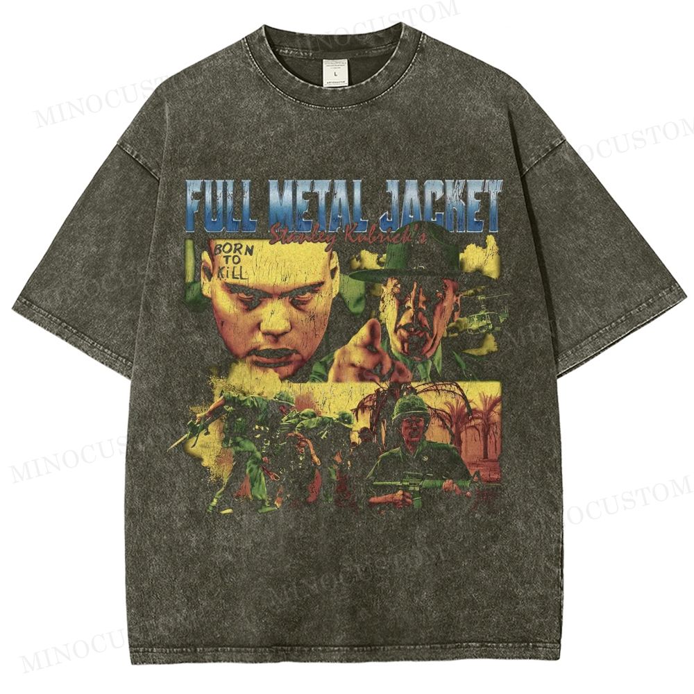 Full Metal Jacket War Drama Retro Collage Graphic Washed T-Shirt 