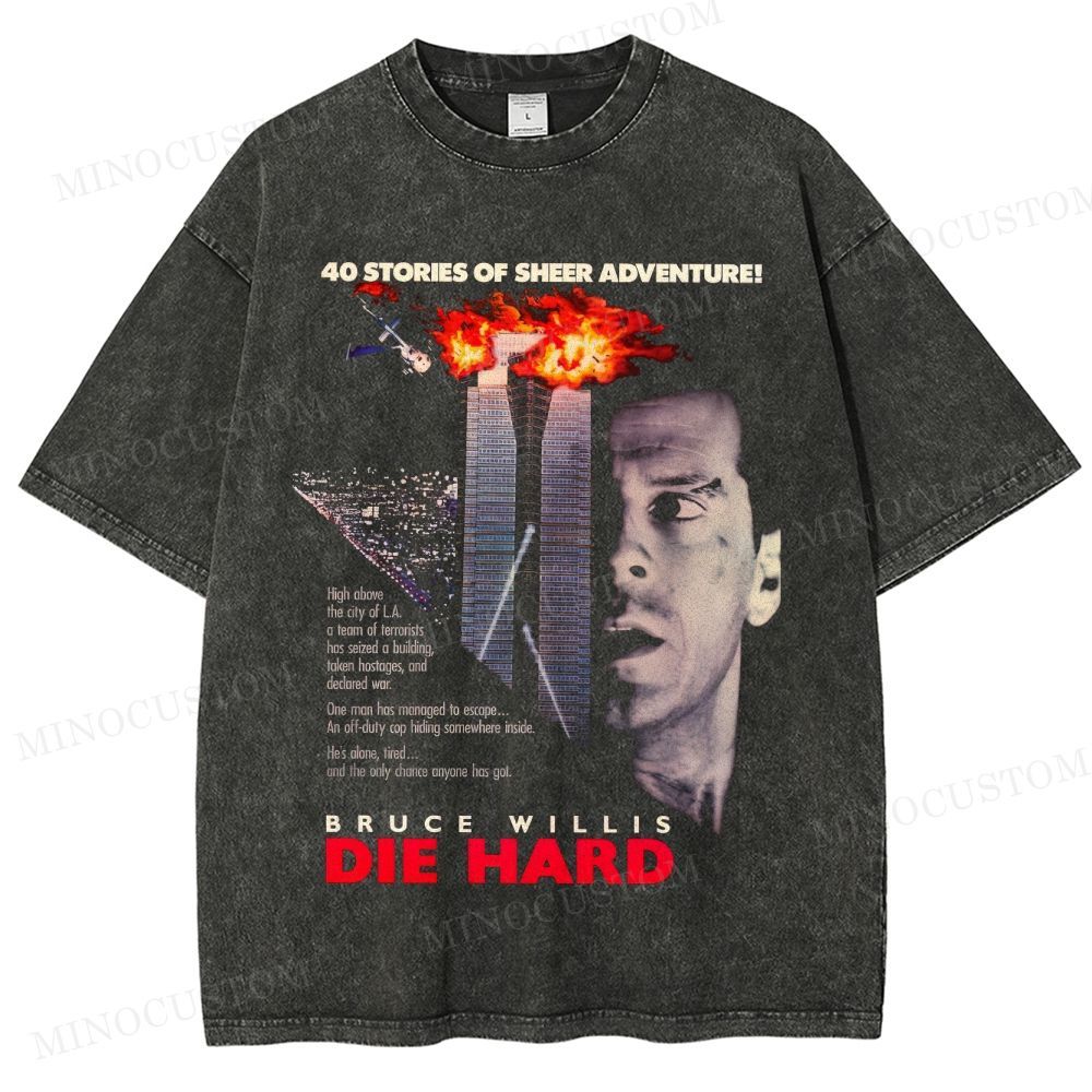 Die Hard Action Thriller Retro Poster Graphic Washed T-Shirt