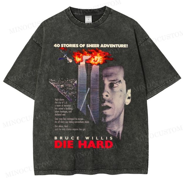 Die Hard Action Thriller Retro Poster Graphic Washed T-Shirt 