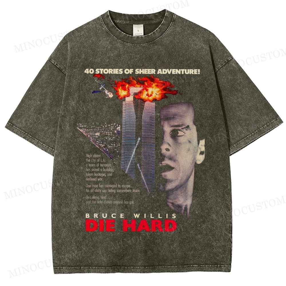 Die Hard Action Thriller Retro Poster Graphic Washed T-Shirt 