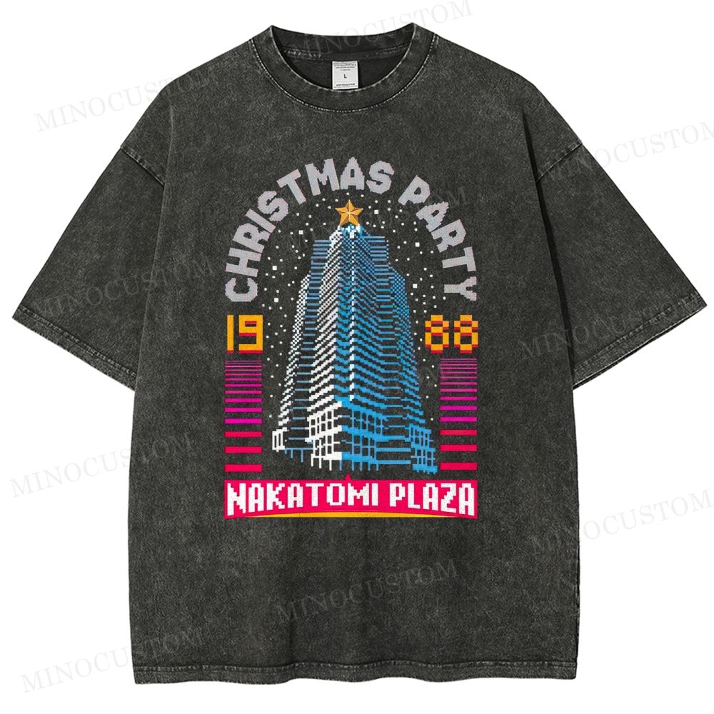 Die Hard Action Thriller "Nakatomi Plaza Christmas Party 1988" Retro Graphic Washed T-Shirt