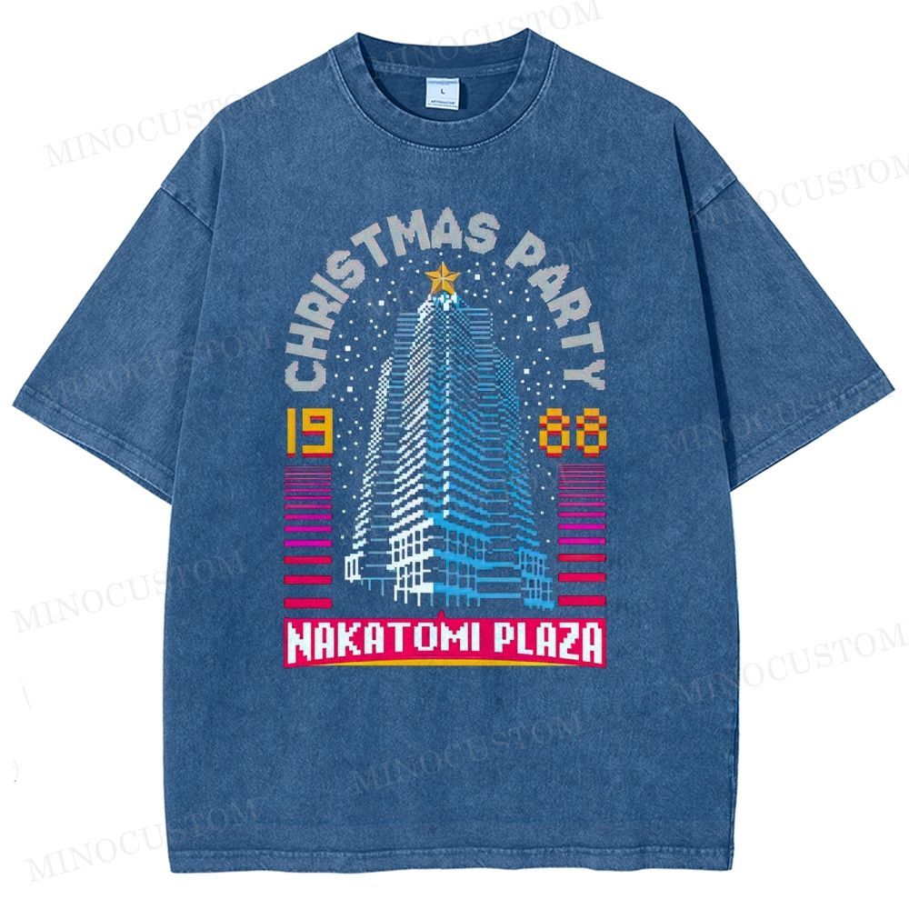 Die Hard Action Thriller "Nakatomi Plaza Christmas Party 1988" Retro Graphic Washed T-Shirt