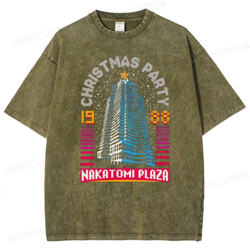 Die Hard Action Thriller "Nakatomi Plaza Christmas Party 1988" Retro Graphic Washed T-Shirt
