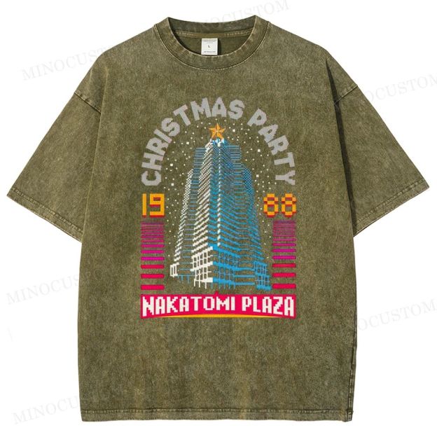 Die Hard Action Thriller "Nakatomi Plaza Christmas Party 1988" Retro Graphic Washed T-Shirt