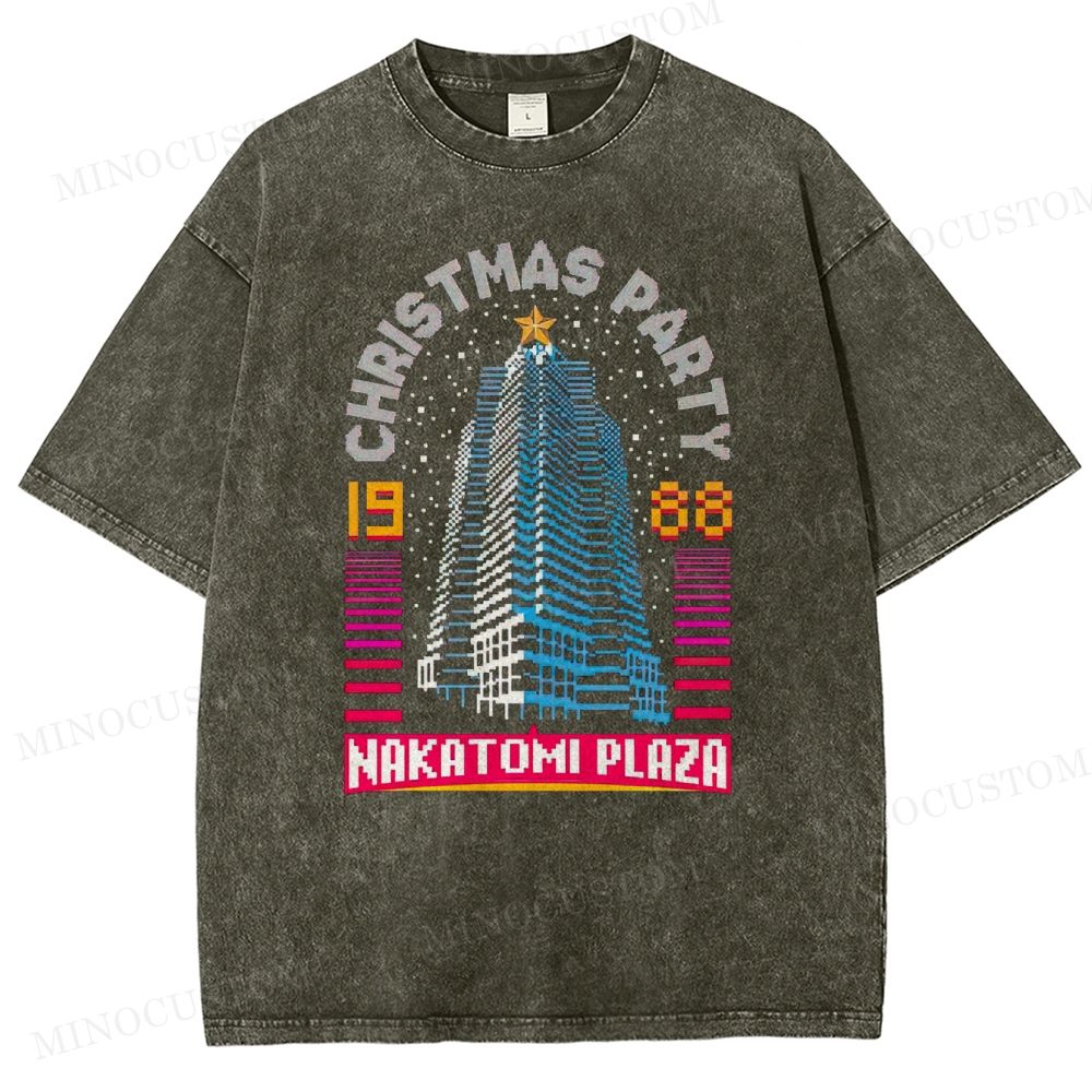 Die Hard Action Thriller "Nakatomi Plaza Christmas Party 1988" Retro Graphic Washed T-Shirt