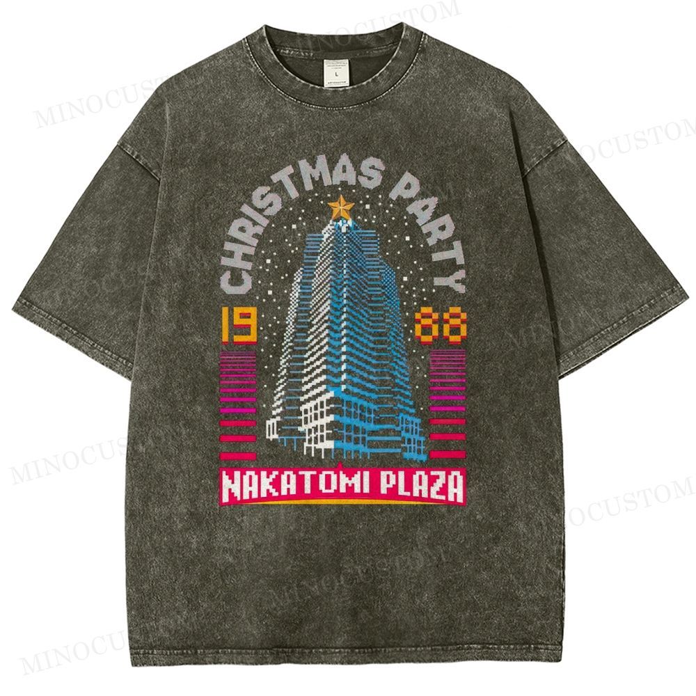 Die Hard Action Thriller "Nakatomi Plaza Christmas Party 1988" Retro Graphic Washed T-Shirt
