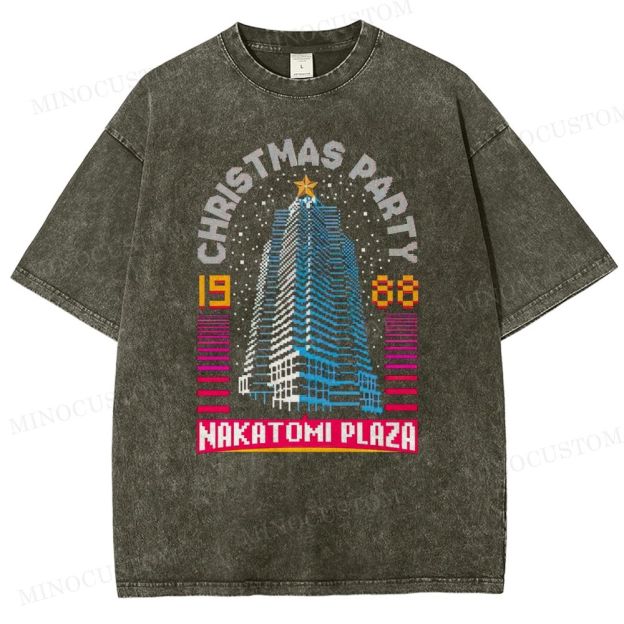 Die Hard Action Thriller "Nakatomi Plaza Christmas Party 1988" Retro Graphic Washed T-Shirt