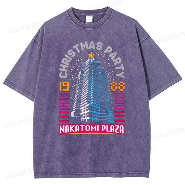 Die Hard Action Thriller "Nakatomi Plaza Christmas Party 1988" Retro Graphic Washed T-Shirt