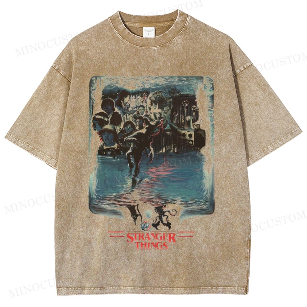 Stranger Things Sci-Fi Horror Retro Collage Graphic Washed T-Shirt 