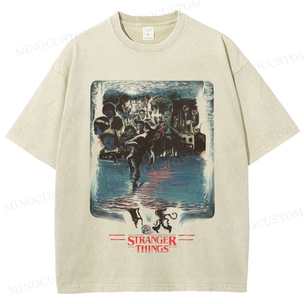 Stranger Things Sci-Fi Horror Retro Collage Graphic Washed T-Shirt 