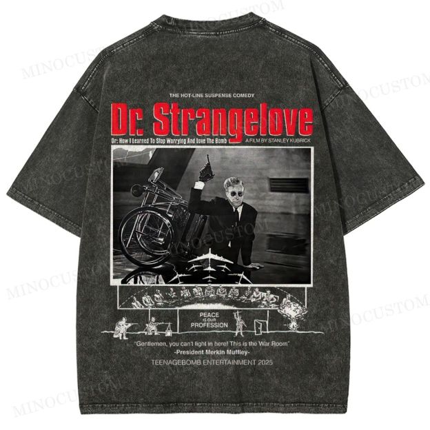 Dr. Strangelove Satirical Comedy Retro Collage Graphic Washed T-Shirt