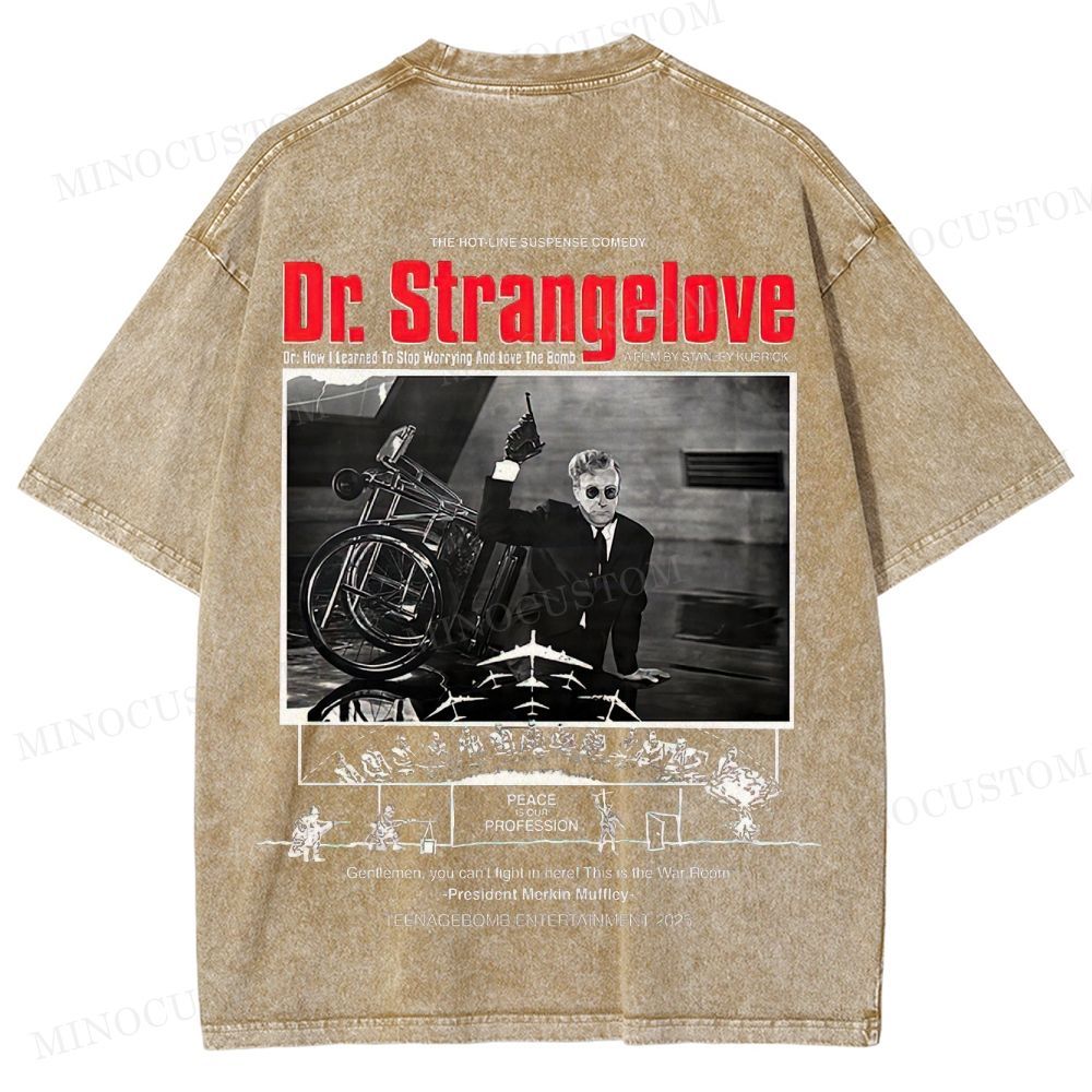 Dr. Strangelove Satirical Comedy Retro Collage Graphic Washed T-Shirt