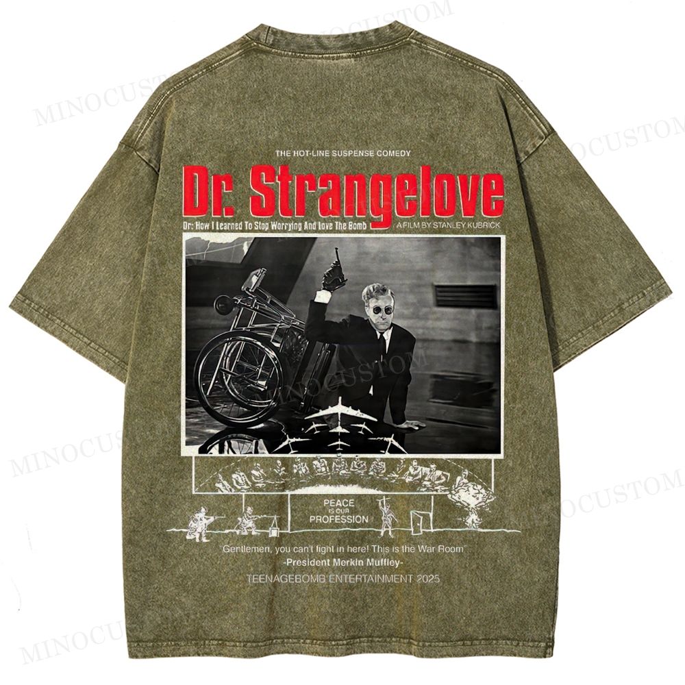 Dr. Strangelove Satirical Comedy Retro Collage Graphic Washed T-Shirt