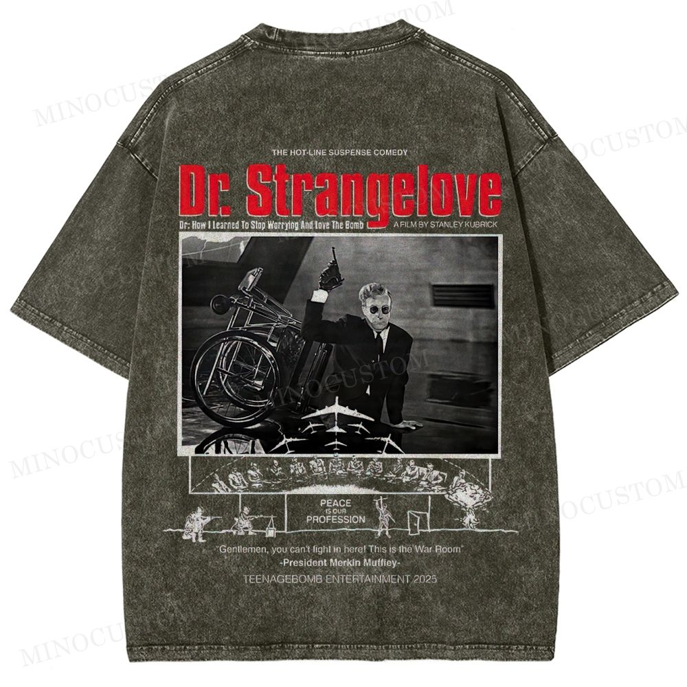 Dr. Strangelove Satirical Comedy Retro Collage Graphic Washed T-Shirt