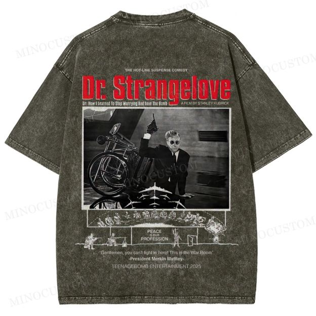 Dr. Strangelove Satirical Comedy Retro Collage Graphic Washed T-Shirt