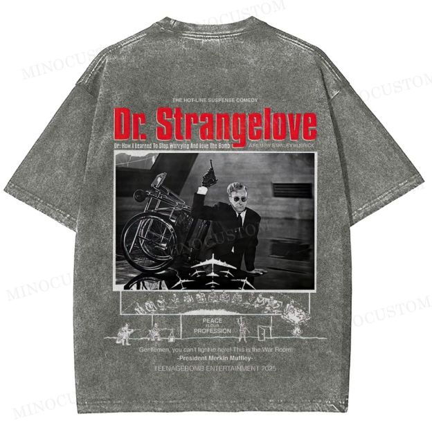Dr. Strangelove Satirical Comedy Retro Collage Graphic Washed T-Shirt