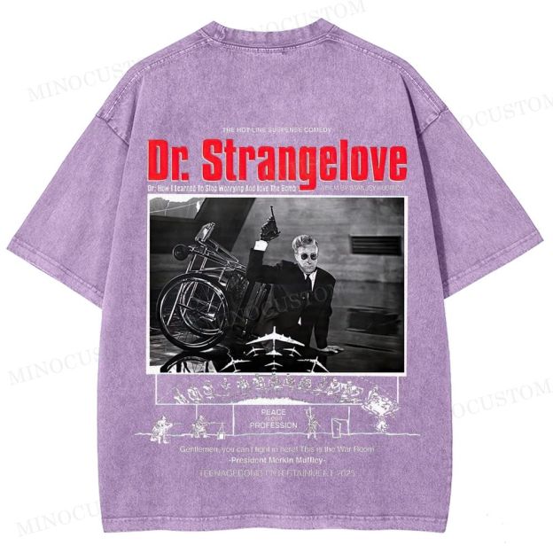 Dr. Strangelove Satirical Comedy Retro Collage Graphic Washed T-Shirt
