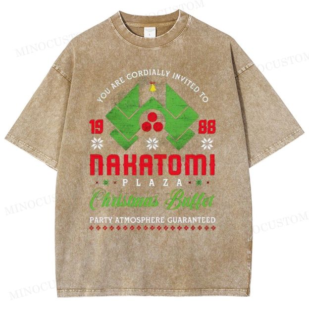 Die Hard Action Thriller "Nakatomi Plaza 1988 Christmas Buffet" Retro Graphic Washed T-Shirt 