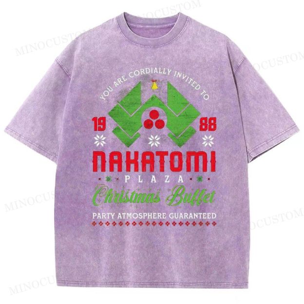 Die Hard Action Thriller "Nakatomi Plaza 1988 Christmas Buffet" Retro Graphic Washed T-Shirt 