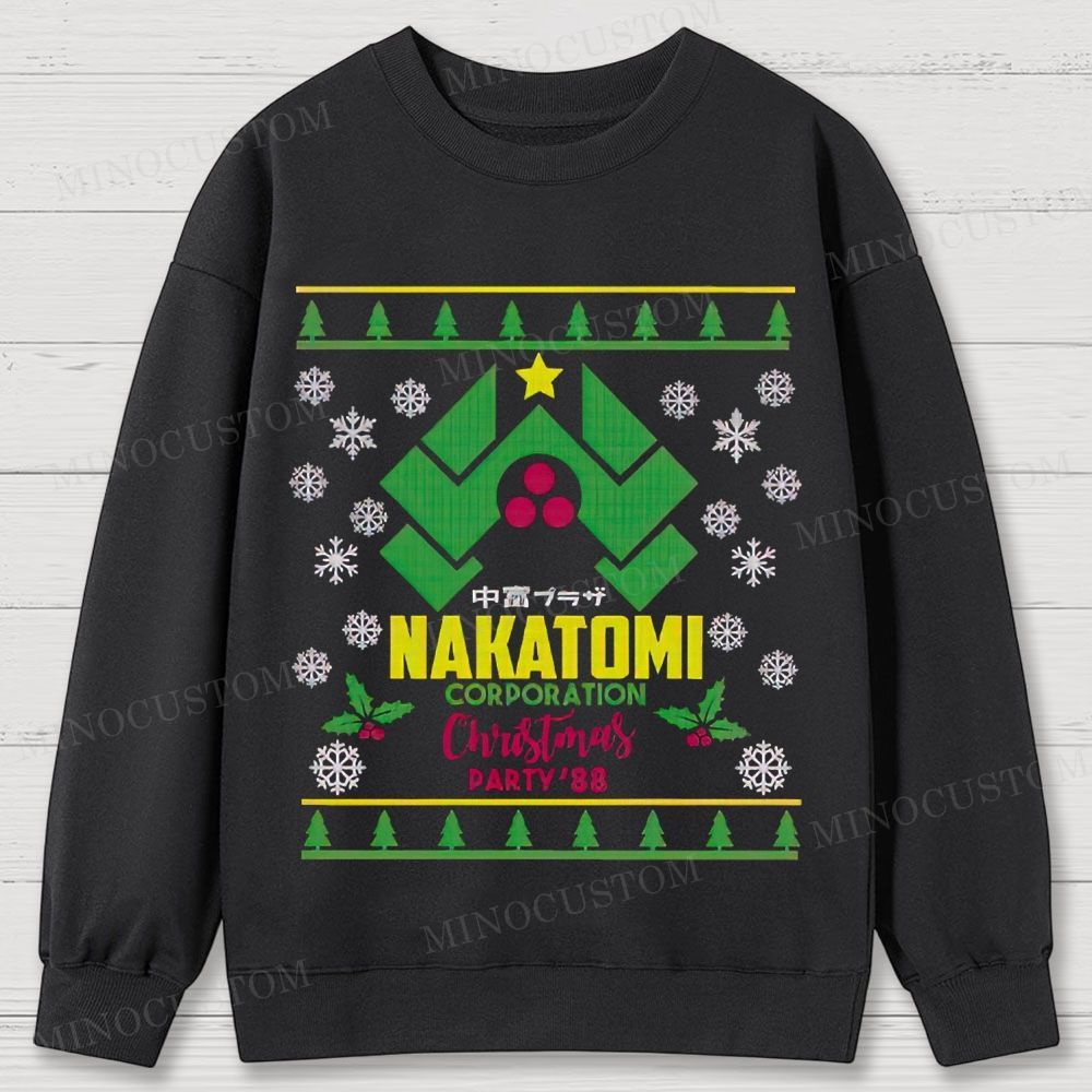Die Hard Action Thriller "Nakatomi Corporation Christmas Party '88" Ugly Sweater Style Cotton Sweatshirts 