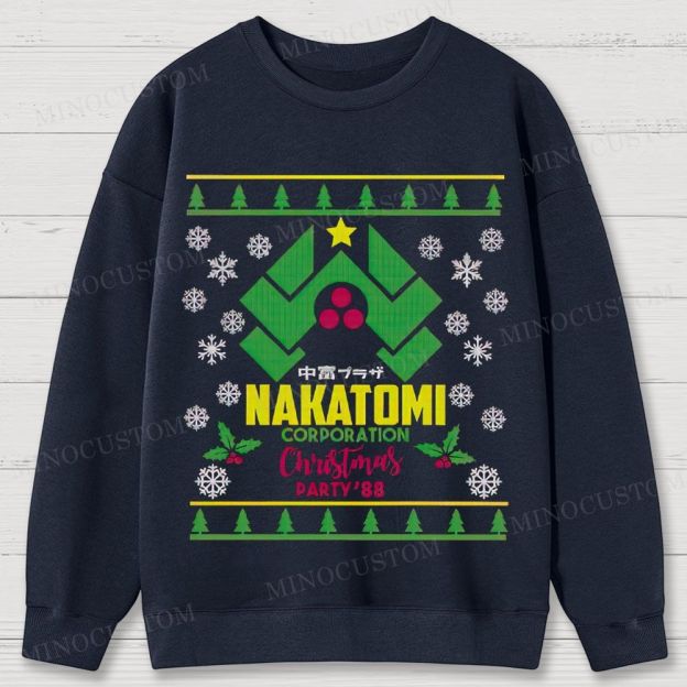 Die Hard Action Thriller "Nakatomi Corporation Christmas Party '88" Ugly Sweater Style Cotton Sweatshirts 