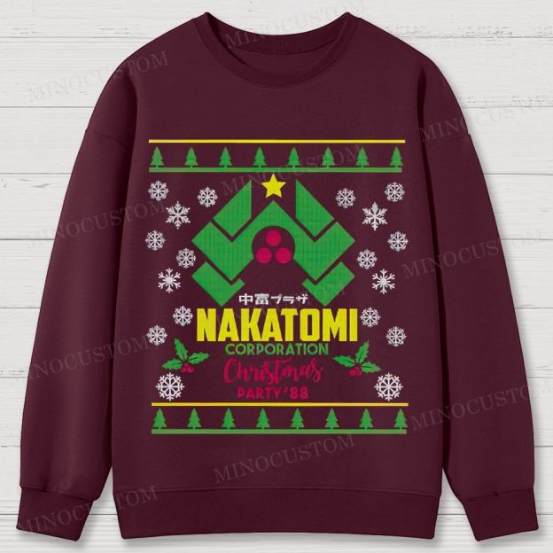 Die Hard Action Thriller "Nakatomi Corporation Christmas Party '88" Ugly Sweater Style Cotton Sweatshirts 