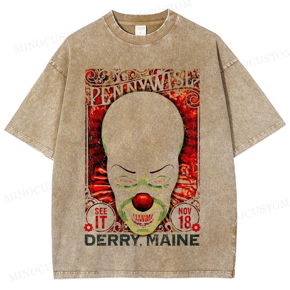 It Horror Retro Poster Graphic Washed T-Shirt 