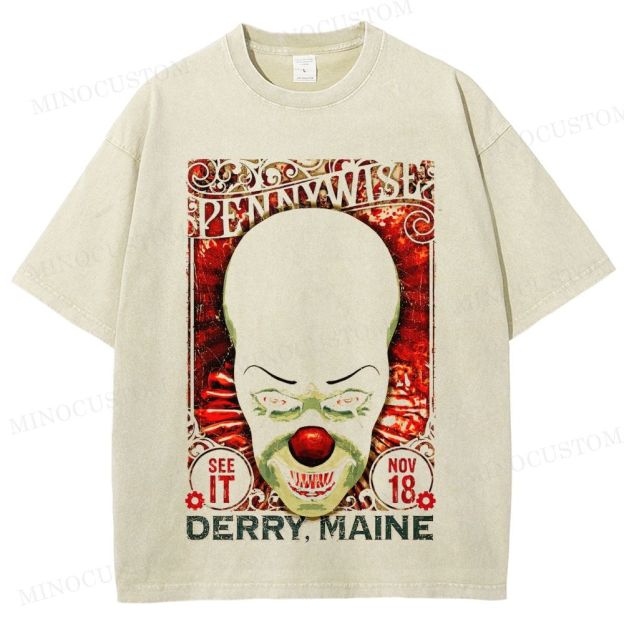 It Horror Retro Poster Graphic Washed T-Shirt 