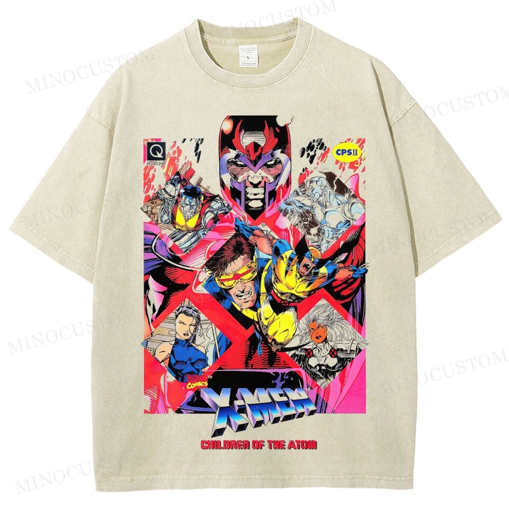 X-Men Superhero Retro Comic Collage Graphic Washed T-Shirt