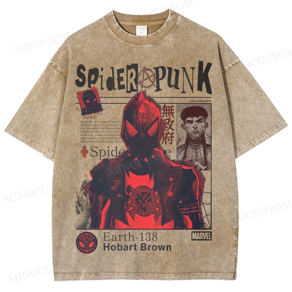Spider-Man: Across the Spider-Verse Superhero Spider-Punk Retro Collage Graphic Washed T-Shirt 