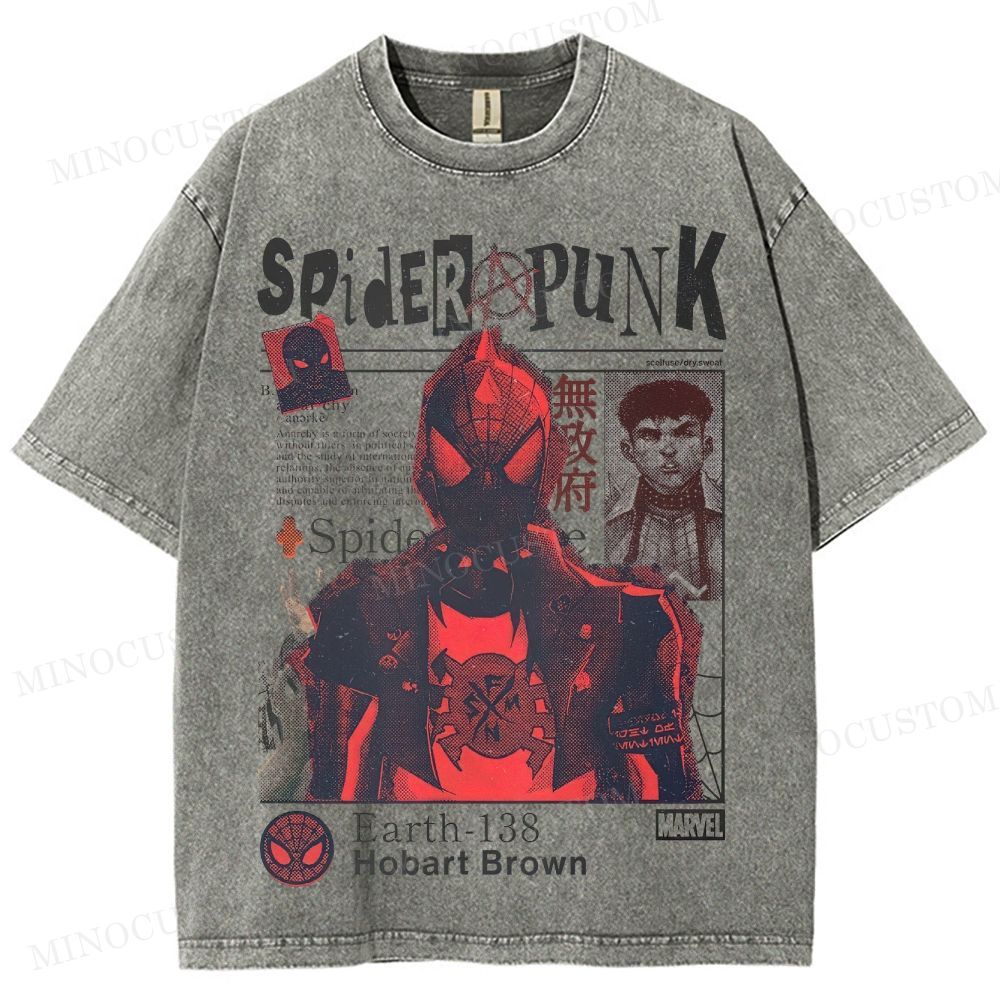 Spider-Man: Across the Spider-Verse Superhero Spider-Punk Retro Collage Graphic Washed T-Shirt 