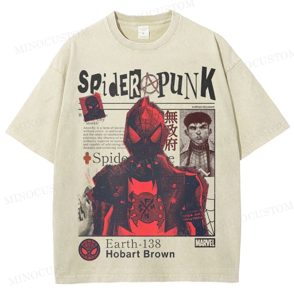 Spider-Man: Across the Spider-Verse Superhero Spider-Punk Retro Collage Graphic Washed T-Shirt 