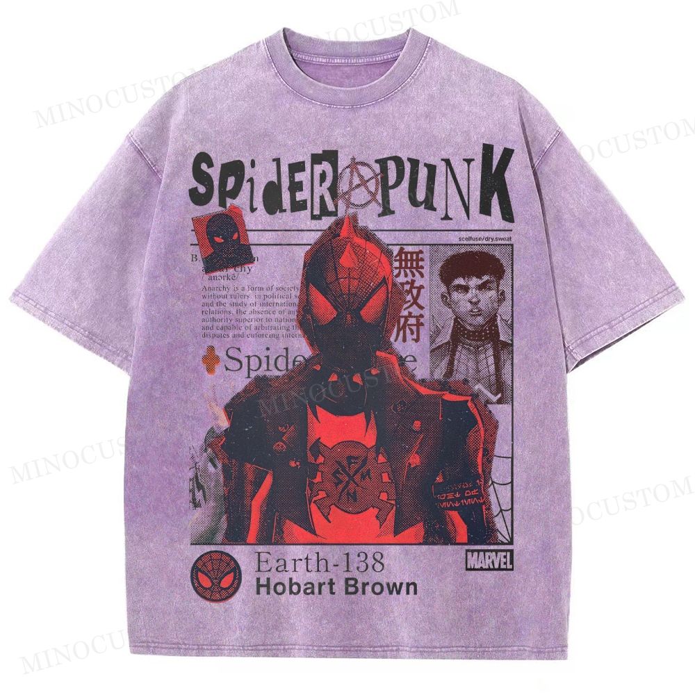 Spider-Man: Across the Spider-Verse Superhero Spider-Punk Retro Collage Graphic Washed T-Shirt 