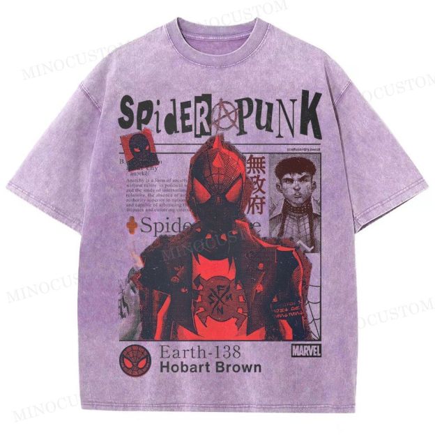 Spider-Man: Across the Spider-Verse Superhero Spider-Punk Retro Collage Graphic Washed T-Shirt 