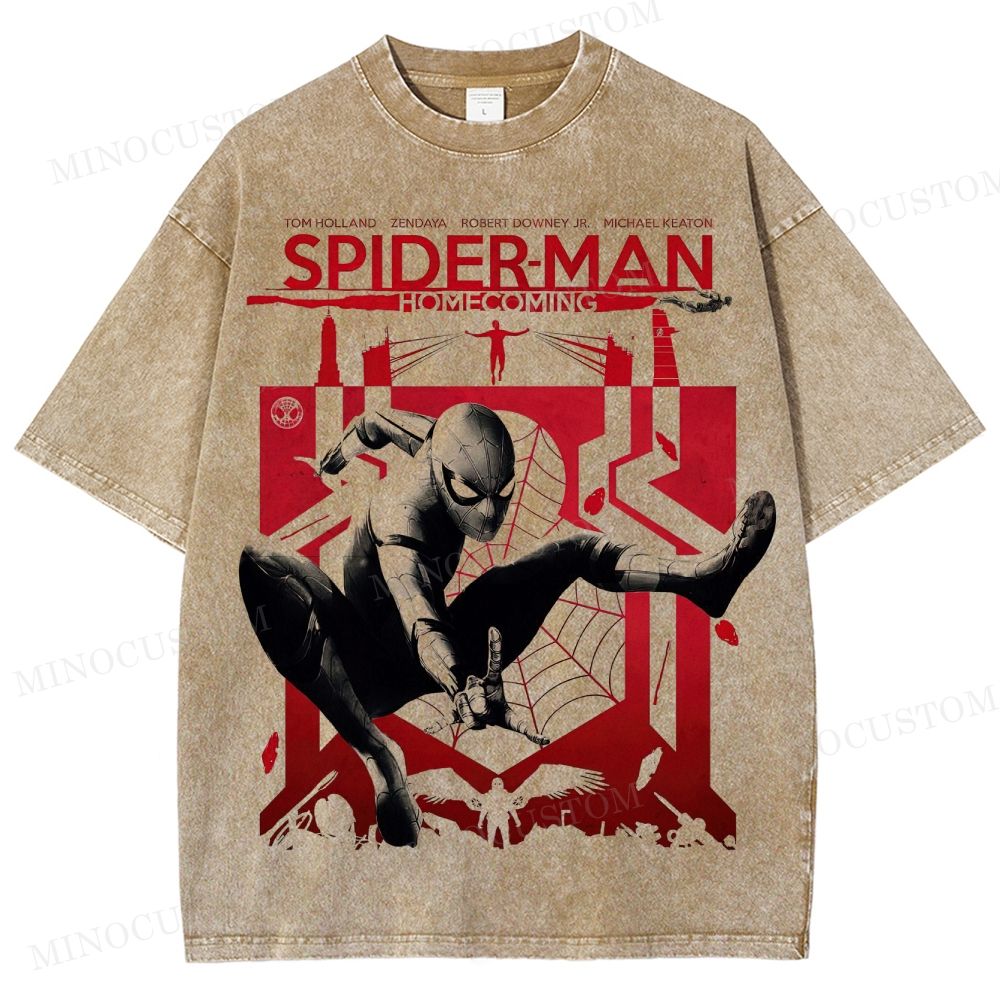 Spider-Man: Homecoming Superhero Retro Poster Graphic Washed T-Shirt 