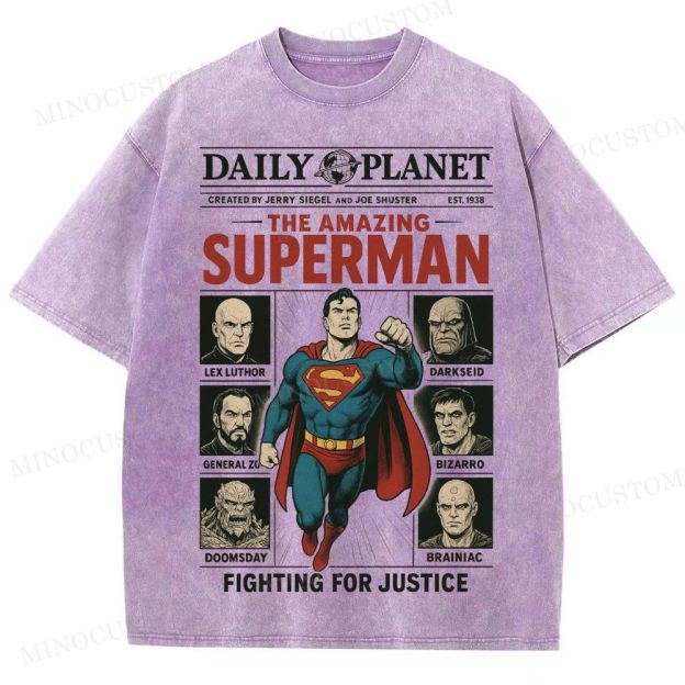 Superman Superhero Retro Comic Collage Graphic Washed T-Shirt