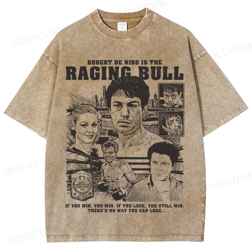 Raging Bull Sports Drama Retro Collage Graphic Washed T-Shirt