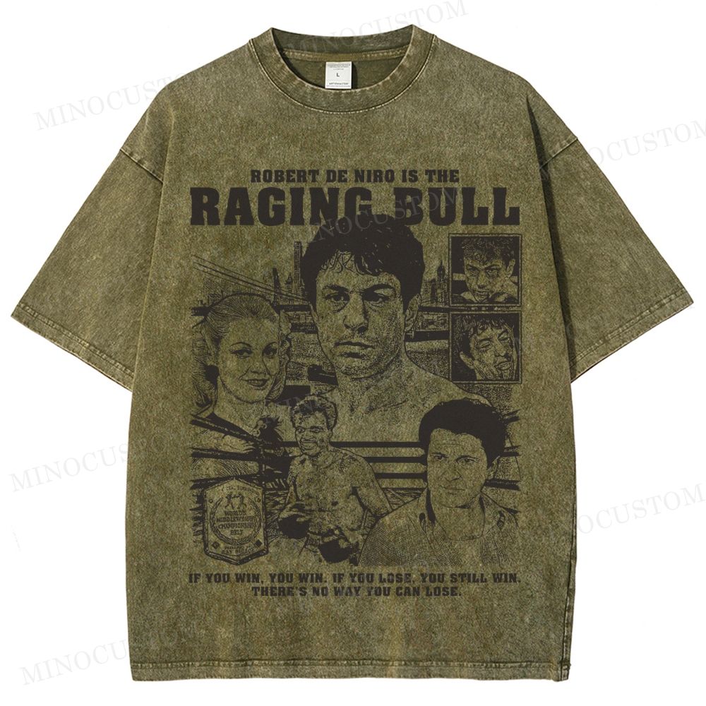 Raging Bull Sports Drama Retro Collage Graphic Washed T-Shirt