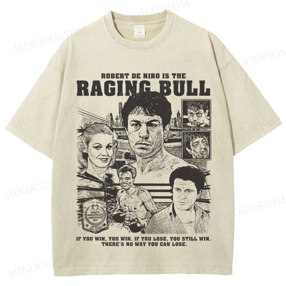 Raging Bull Sports Drama Retro Collage Graphic Washed T-Shirt