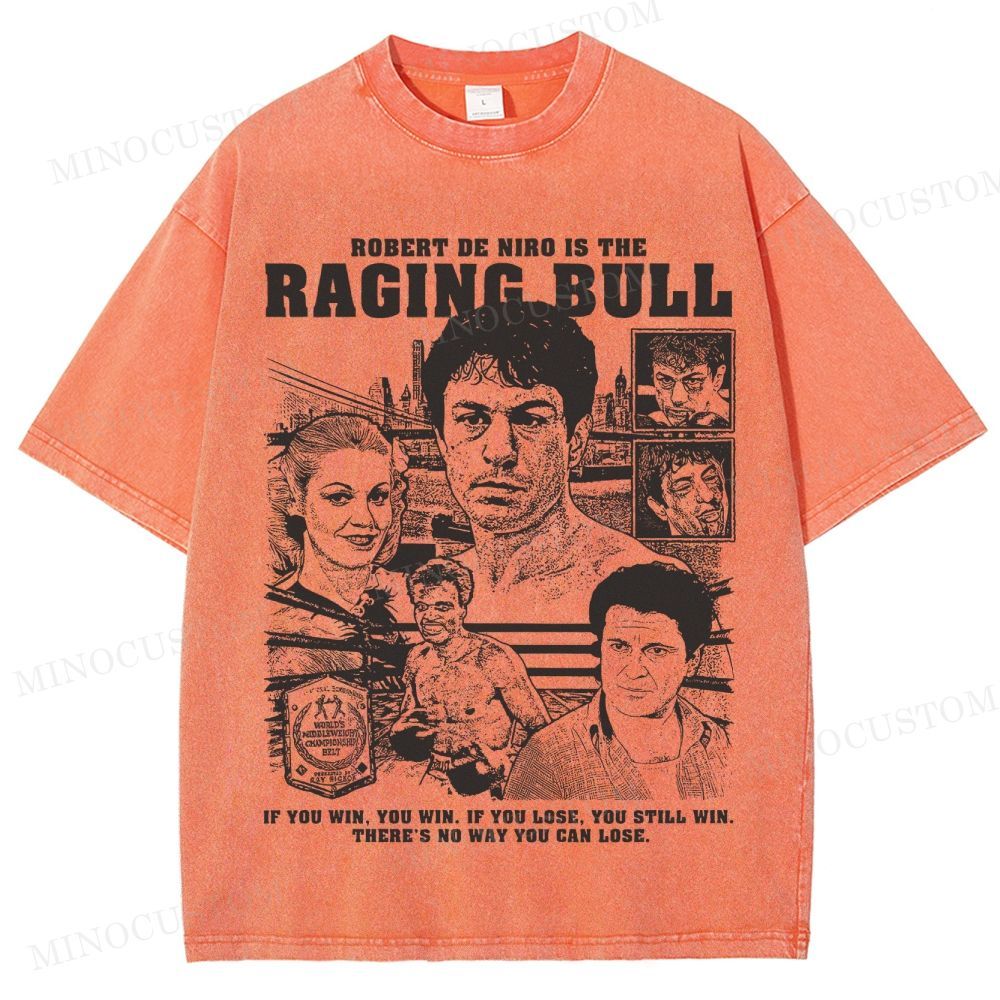 Raging Bull Sports Drama Retro Collage Graphic Washed T-Shirt