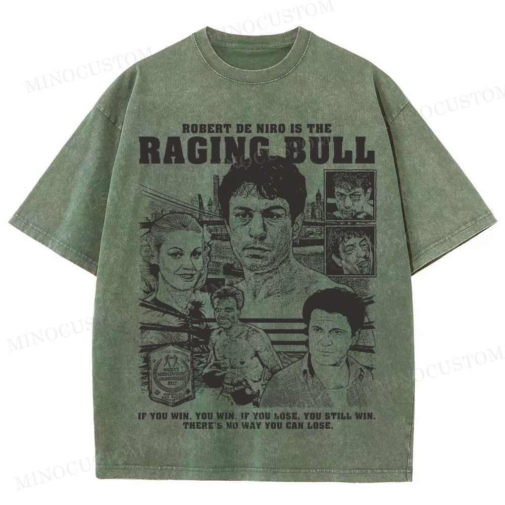 Raging Bull Sports Drama Retro Collage Graphic Washed T-Shirt