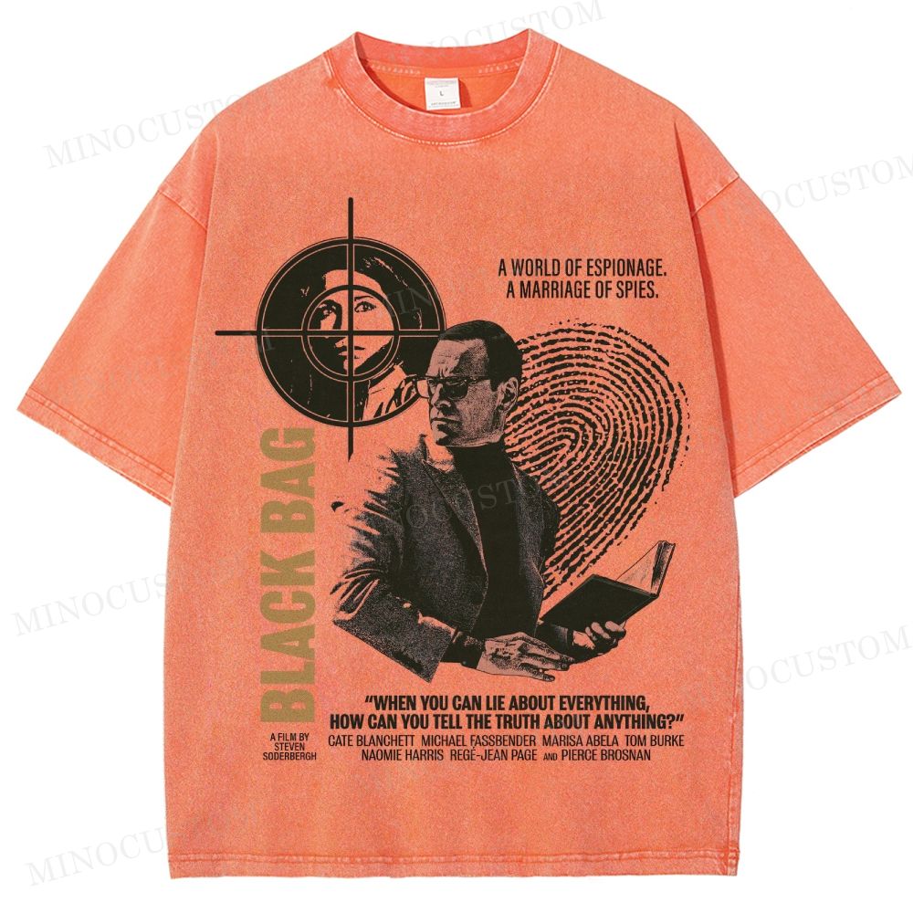 Black Bag Spy Thriller Retro Poster Collage Graphic Washed T-Shirt