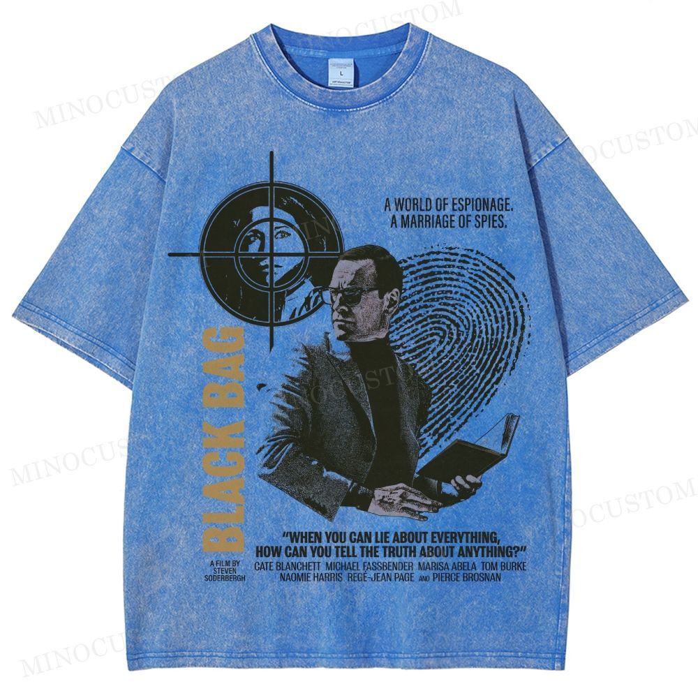 Black Bag Spy Thriller Retro Poster Collage Graphic Washed T-Shirt