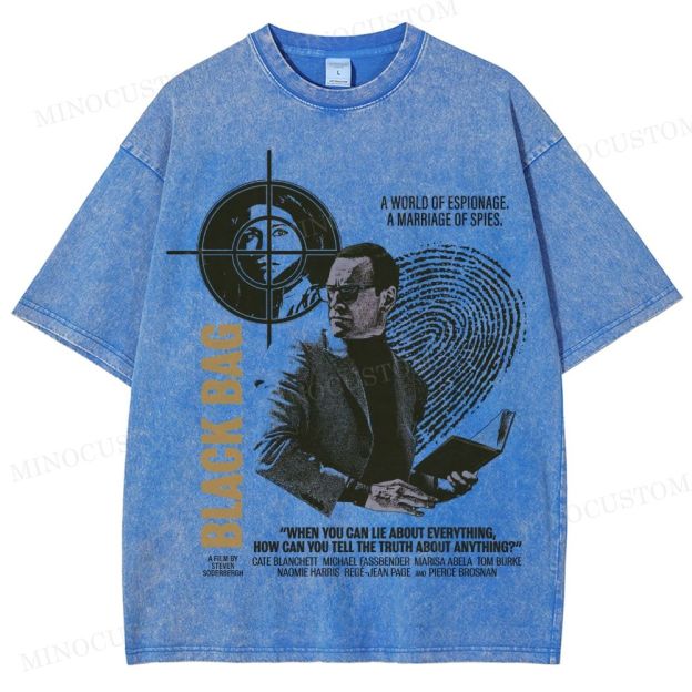 Black Bag Spy Thriller Retro Poster Collage Graphic Washed T-Shirt
